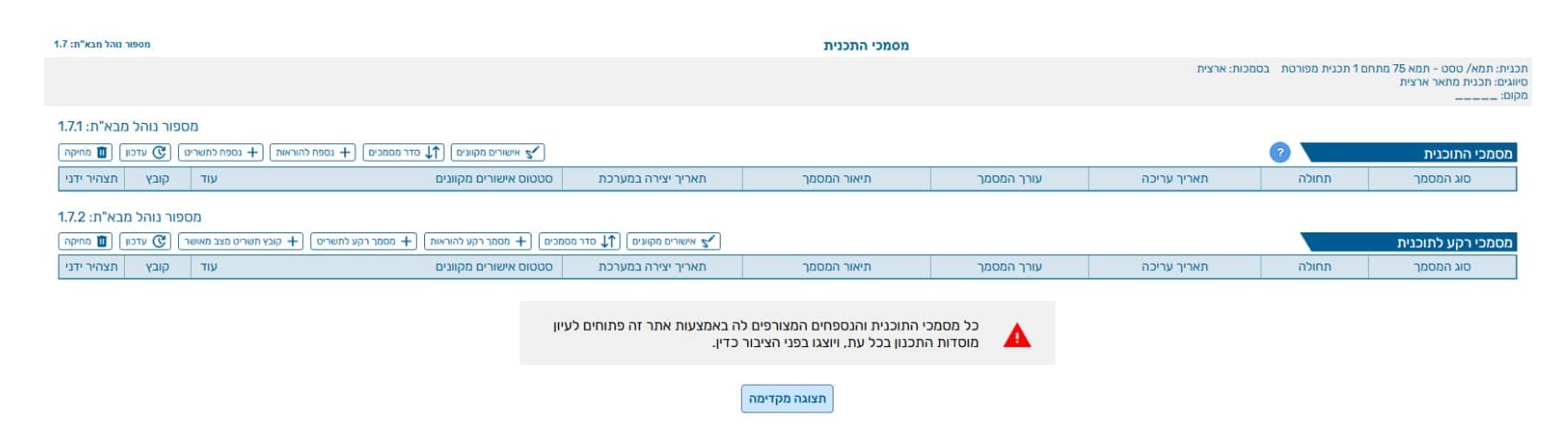 צילום מסך של מערכת מבא"ת לבדיקת מסמכי תוכנית מתאר של קרקע להשקעה – עו"ד יוני לוי